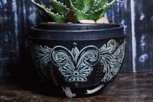 革でできた鉢「レザーカービングポッド」なら、どんな植物も「男らしい植物」になる。